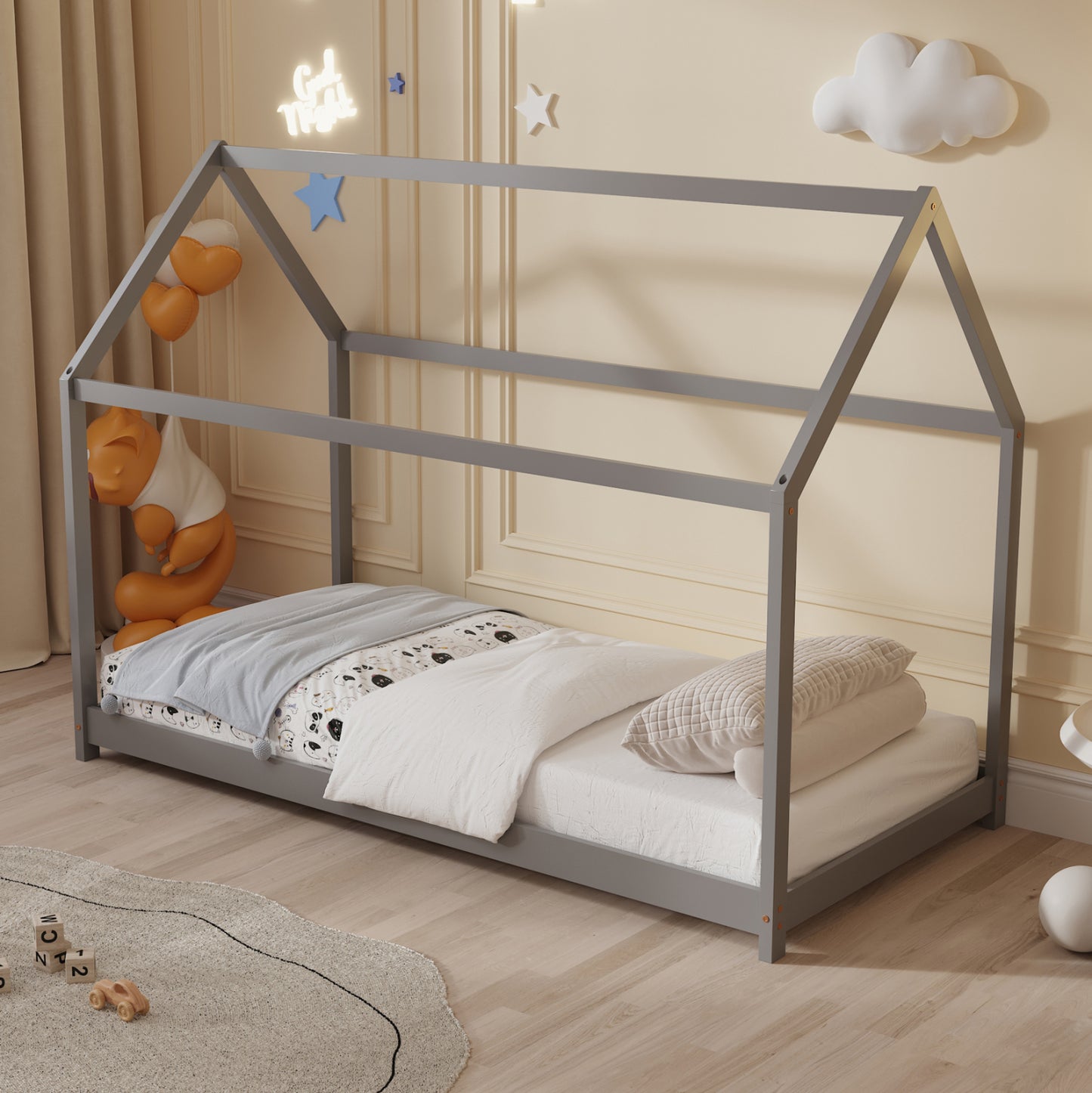 ΚΡΕΒΑΤΙ ΠΑΙΔΙΚΟ ΜΕ ΣΤΡΩΜΑ PEPE HM21302.02 ΞΥΛΟ ΠΕΥΚΟΥ ΣΕ ΓΚΡΙ--ΣΤΡΩΜΑ 90x190εκ