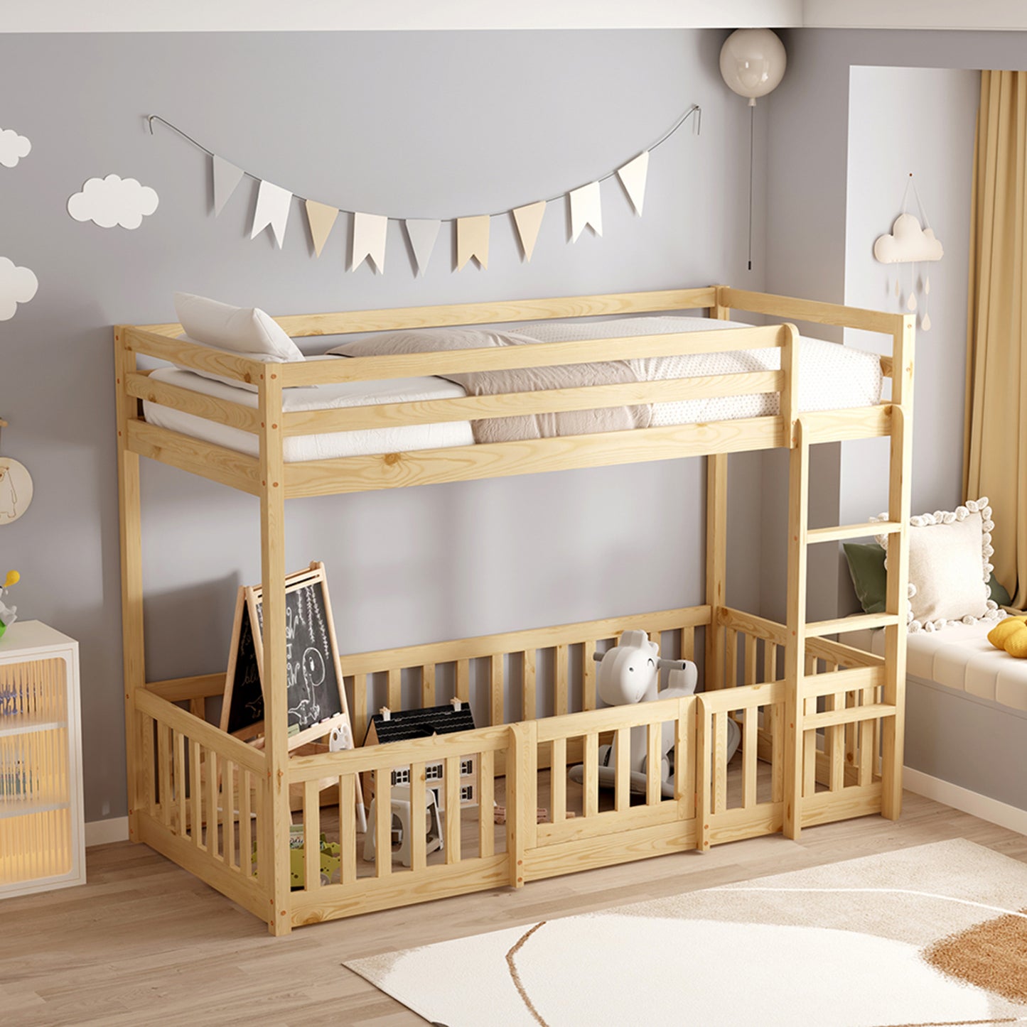 ΠΑΙΔΙΚΗ ΚΟΥΚΕΤΑ ΜΕ ΠΑΡΚΑΚΙ PLAYKID HM703.01 ΞΥΛΟ ΠΕΥΚΟΥ ΦΥΣΙΚΟ ΓΙΑ 190x90εκ