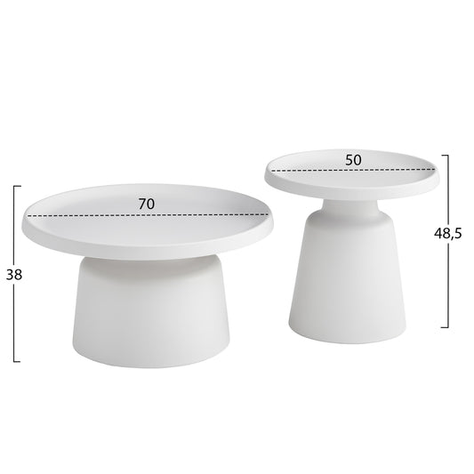 ΣΕΤ 2 ΤΡΑΠΕΖΙΑ ΣΑΛΟΝΙΟΥ RINKON2 HM18304.01 ΜΕΤΑΛΛΟ ΣΕ ΛΕΥΚΟ Φ50εκ & Φ70εκ