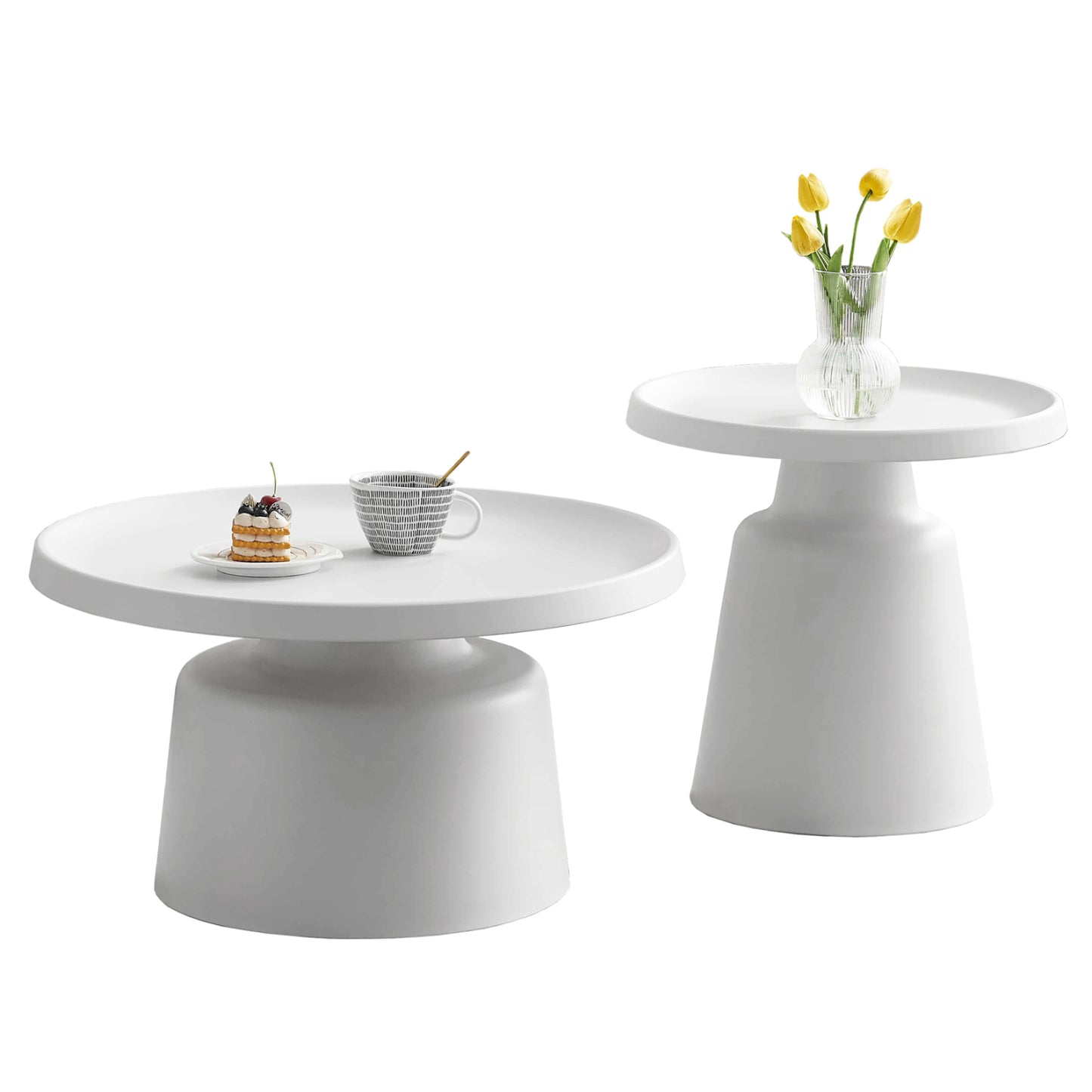 ΣΕΤ 2 ΤΡΑΠΕΖΙΑ ΣΑΛΟΝΙΟΥ RINKON2 HM18304.01 ΜΕΤΑΛΛΟ ΣΕ ΛΕΥΚΟ Φ50εκ & Φ70εκ