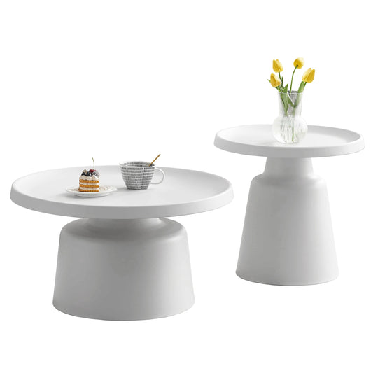 ΣΕΤ 2 ΤΡΑΠΕΖΙΑ ΣΑΛΟΝΙΟΥ RINKON2 HM18304.01 ΜΕΤΑΛΛΟ ΣΕ ΛΕΥΚΟ Φ50εκ & Φ70εκ