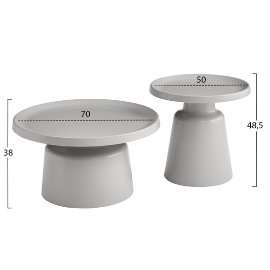 ΣΕΤ 2 ΤΡΑΠΕΖΙΑ ΣΑΛΟΝΙΟΥ RINKON2 HM18304.03 ΜΕΤΑΛΛΟ ΣΕ ΓΚΡΙ Φ50εκ & Φ70εκ