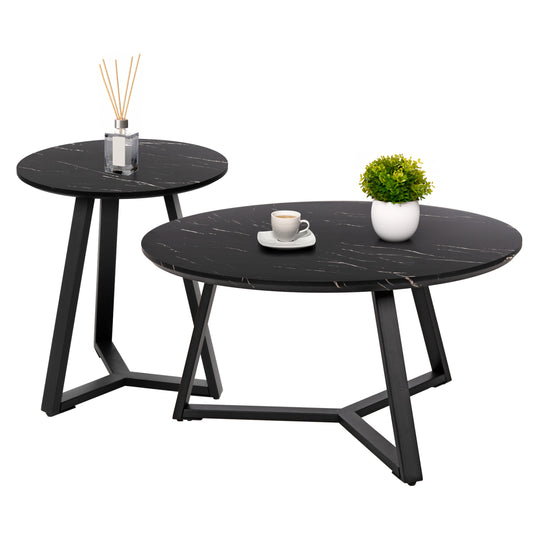 ΣΕΤ 2ΤΜΧ ΤΡΑΠΕΖΙΑ ΣΑΛΟΝΙΟΥ ROCKET HM21090 MDF ΜΑΥΡΟ ΜΑΡΜΑΡΟ Φ80εκ & Φ45εκ