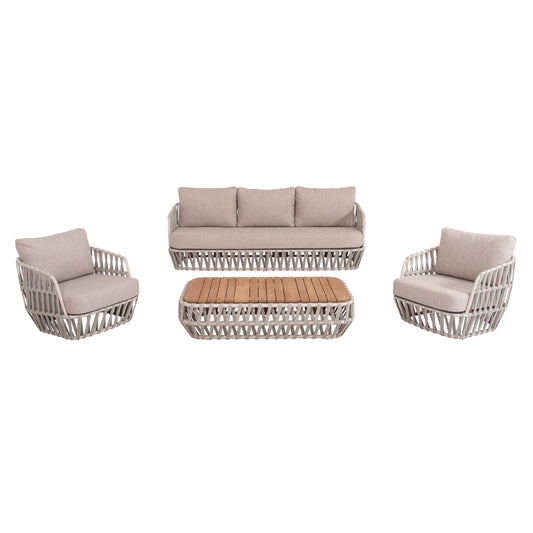 ΣΕΤ ΣΑΛΟΝΙ ΕΞ.ΧΩΡΟΥ 4ΤΜΧ SABO HM6208.02 ΜΠΕΖ OLEFIN & P.E.ΣΧΟΙΝΙ-ΚΡΕΜ ΑΛΟΥΜ.-ΞΥΛΟ TEAK