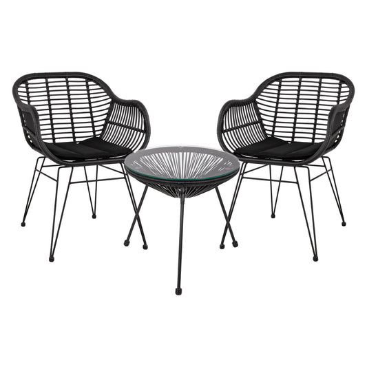 ΣΕΤ ΤΡΑΠΕΖΑΡΙΑΣ 3ΤΜΧ HM11871 ΜΕΤΑΛΛΟ & RATTAN ΣΕ ΜΑΥΡΟ ΧΡΩΜΑ