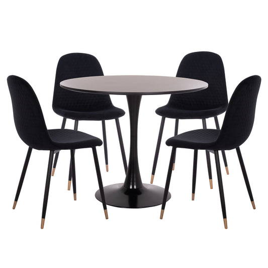 ΣΕΤ ΤΡΑΠΕΖΑΡΙΑΣ 5ΤΜΧ BROLIN HM21191 MDF TOP-ΜΕΤΑΛΛΙΚΑ ΠΟΔΙΑ-ΒΕΛΟΥΔΟ--ΜΑΥΡΟ