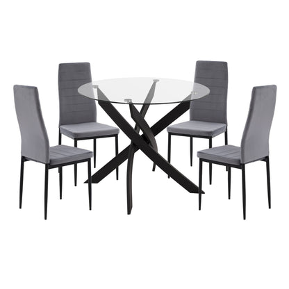 ΣΕΤ ΤΡΑΠΕΖΑΡΙΑΣ 5ΤΜΧ LADY HM21199.01 ΓΥΑΛΙ--ΜΕΤΑΛΛΟ ΣΕ ΜΑΥΡΟ & ΒΕΛΟΥΔΟ ΓΚΡΙ