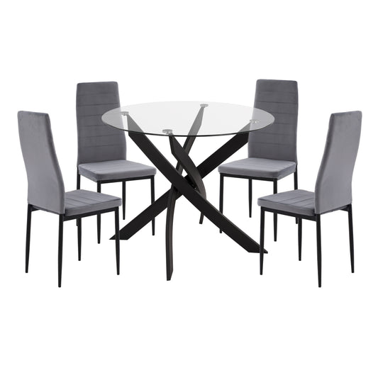 ΣΕΤ ΤΡΑΠΕΖΑΡΙΑΣ 5ΤΜΧ LADY HM21199.01 ΓΥΑΛΙ--ΜΕΤΑΛΛΟ ΣΕ ΜΑΥΡΟ & ΒΕΛΟΥΔΟ ΓΚΡΙ