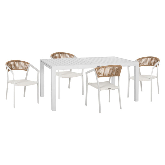 ΣΕΤ ΤΡΑΠΕΖΑΡΙΑΣ ΕΞ.ΧΩΡΟΥ 5ΤΜΧ KRUM HM21162 ΛΕΥΚΟ ΑΛΟΥΜΙΝΙΟ-P.E.RATTAN-TEXTILENE