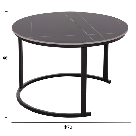 ΤΡΑΠΕΖΙ ΣΑΛΟΝΙΟΥ 2ΤΜΧ TALOS HM18140.02 ΚΕΡΑΜΙΚΟ TOP ΜΕ ΟΨΗ ΜΑΥΡΟΥ ΜΑΡΜΑΡΟΥ Φ70x45,5Υ