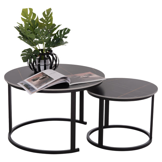 ΤΡΑΠΕΖΙ ΣΑΛΟΝΙΟΥ 2ΤΜΧ TALOS HM18140.02 ΚΕΡΑΜΙΚΟ TOP ΜΕ ΟΨΗ ΜΑΥΡΟΥ ΜΑΡΜΑΡΟΥ Φ70x45,5Υ