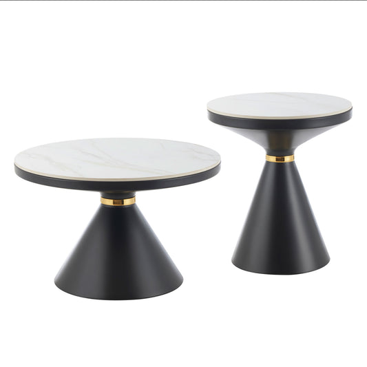 ΤΡΑΠΕΖΙΑ ΣΑΛΟΝΙΟΥ TERRANO HM18268.01 ΚΕΡΑΜΙΚΑ TOP ΟΨΗ ΛΕΥΚΟ ΜΑΡΜΑΡΟ Φ50εκ & Φ70εκ