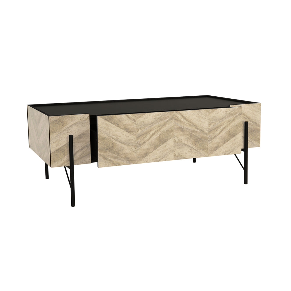 PARKE COFFEE TABLE ΜΑΥΡΟ ΦΥΣΙΚΟ ΜΕ PATTERN ΜΑΥΡΟ 120x63xH45cm