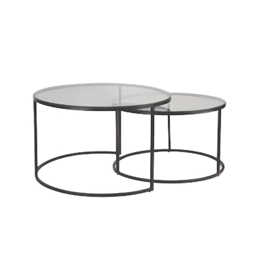SOLAR COFFEE TABLE SET 2ΤΕΜ ΔΙΑΦΑΝΟ ΜΑΥΡΟ D75-55xH45-38,5cm