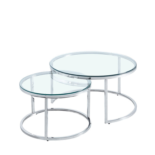LUSACA COFFEE TABLE ΑΣΗΜΙ ΔΙΑΦΑΝΟ D80/60xH43/38cm