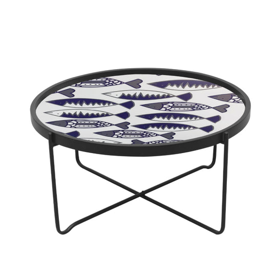 FISHY COFFEE TABLE ΠΟΛΥΧΡΩΜΟ ΜΕ PATTERN ΛΕΥΚΟ D75xH37,5cm