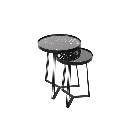 JUNGLE SIDE TABLE SET ΜΑΥΡΟ ΜΕ PATTERN ΜΑΥΡΟ D40-32xH50-45cm