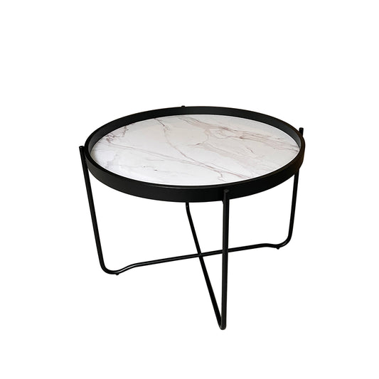 ALABASTER COFFEE TABLE ΛΕΥΚΟ ΜΕ PATTERN ΜΑΥΡΟ D63xH42cm