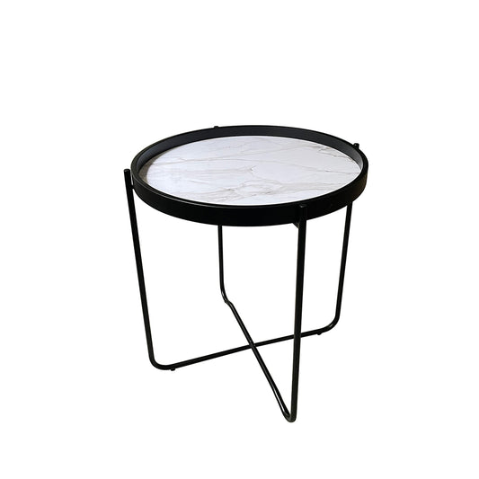 ALABASTER SIDE TABLE ΛΕΥΚΟ ΜΕ PATTERN ΜΑΥΡΟ D53xH55cm