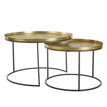 TOTALE COFFEE TABLE SET 2ΤΕΜ BRASS ANTIQUE ΜΑΥΡΟ D76/61xH43,5/39cm