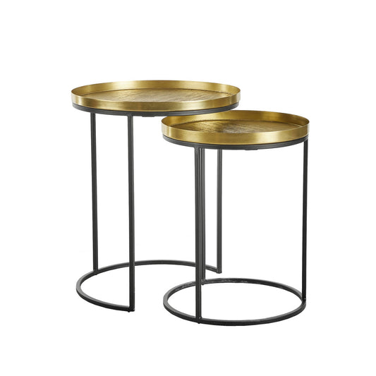 TOTALE SIDE TABLE SET 2ΤΕΜ BRASS ANTIQUE ΜΑΥΡΟ D49/41xH56/49cm