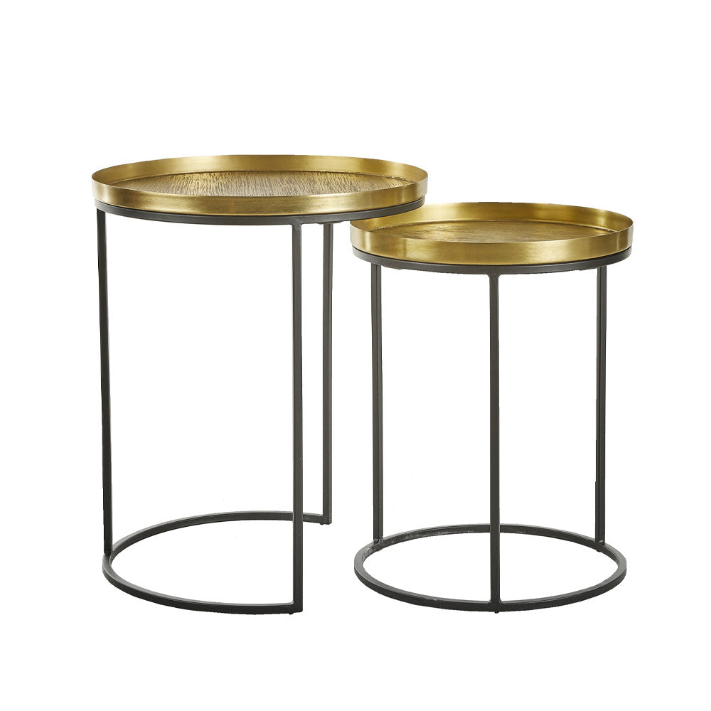 TOTALE SIDE TABLE SET 2ΤΕΜ BRASS ANTIQUE ΜΑΥΡΟ D49/41xH56/49cm