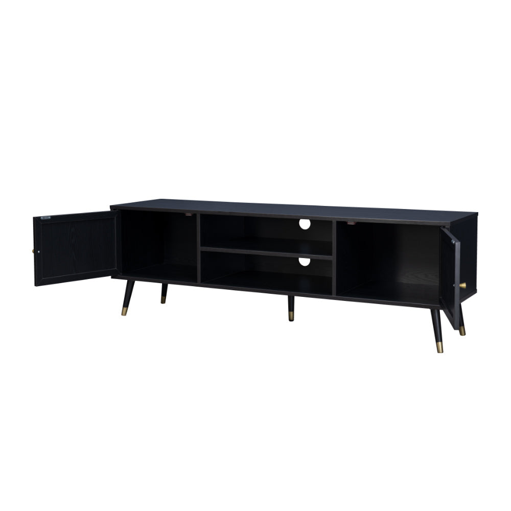 VIENNA TV STAND ΜΑΥΡΟ ΜΕ RATTAN 150x39xH49cm