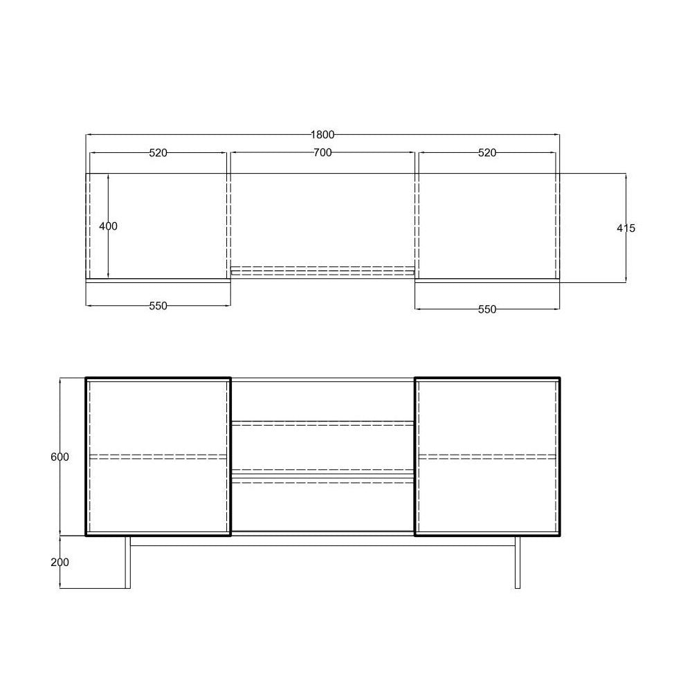 GROOVES ΜΠΟΥΦΕΣ 2ΠΟΡΤΕΣ 2ΣΥΡΤΑΡΙΑ WOTAN OAK ΓΚΡΙ 180x40xH80cm