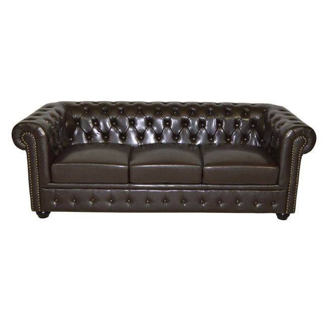 ΚΑΝΑΠΕΣ 3ΘΕΣΙΟΣ T.CHESTERFIELD HM3009.01 ΤΕΧΝΟΔΕΡΜΑ ΣΚΟΥΡΟ ΚΑΦΕ 208x90x73Υ εκ.