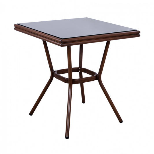 ΤΡΑΠΕΖΙ ΑΛΟΥΜΙΝΙΟΥ HARLOW 70X70X76  BAMBOO LOOK HM5568.03 ΚΑΦΕ ΜΕ ΓΥΑΛΙ