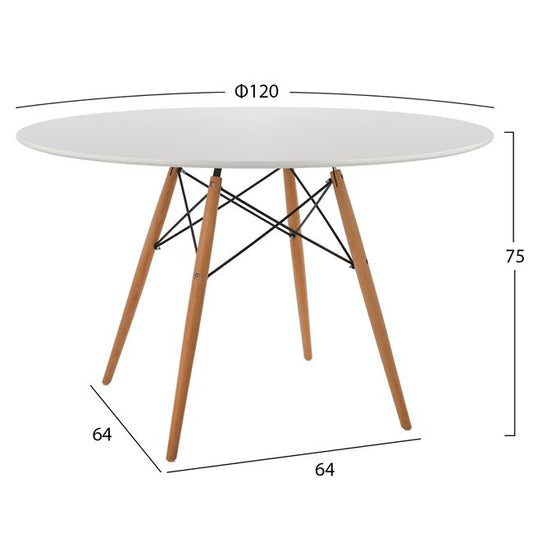 ΤΡΑΠΕΖΙ MINIMAL ΣΤΡΟΓΓΥΛΟ HM8454.01 MDF ΣΕ ΛΕΥΚΟ-ΠΟΔΙΑ ΟΞΙΑΣ ΣΕ ΦΥΣΙΚΟ Φ120Χ75Υεκ.