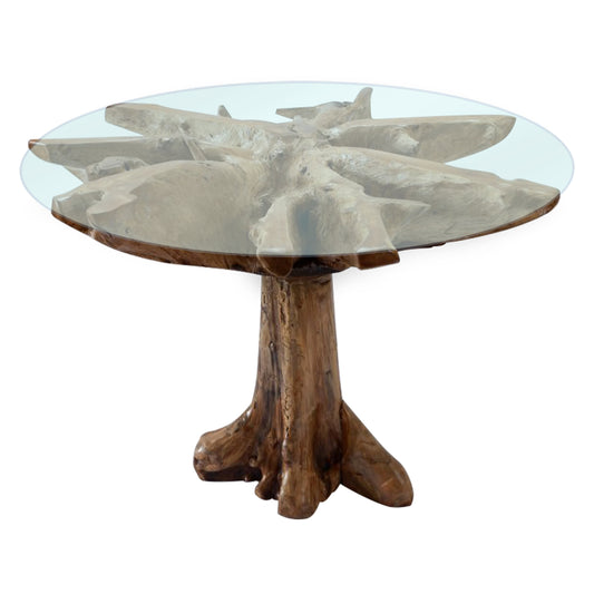 ΤΡΑΠΕΖΙ ΤΡΑΠΕΖΑΡΙΑΣ ΑΠΟ ΞΥΛΟ ΡΙΖΑΣ ΤΕΑΚ ΚΑΙ ΕΠΙΦΑΝΕΙΑ ΓΥΑΛΙ 150x150X80Υεκ.HM9395